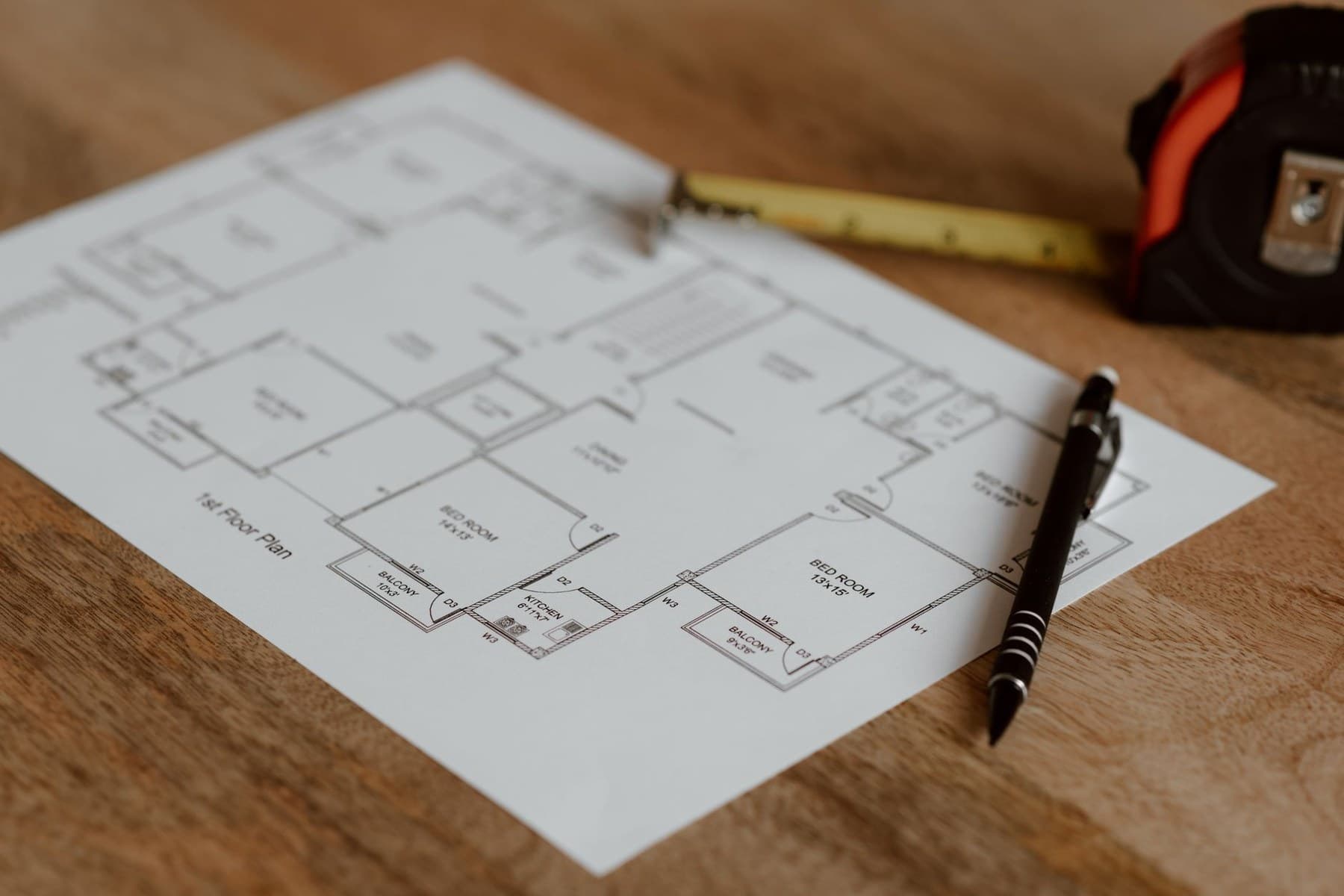 Representative residential floor plan and measurement drawing used to coordinate a remodel